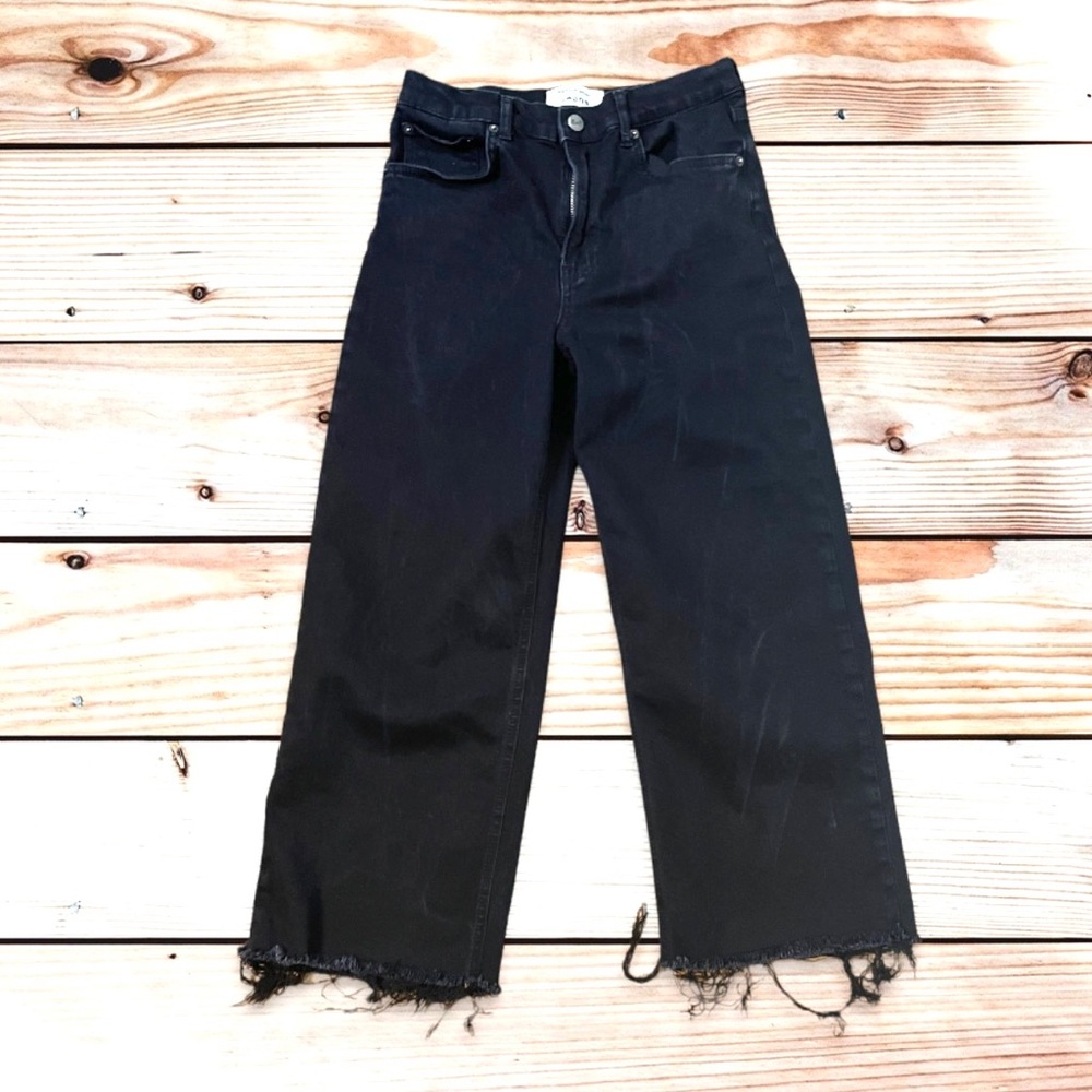 Reformation straight wide leg high rise black jeans raw hem